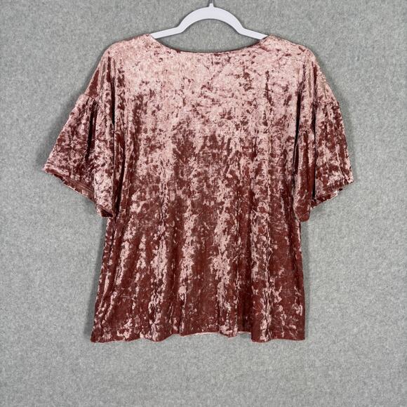 Bobeau Top Large Pink Crushed Velvet Flowy Flutter Romantic Coquette Boho Velour - Picture 9 of 12